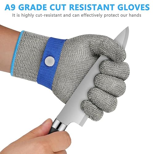 flintronic Schnittschutzhandschuh, Schnittschutzhandschuh aus Edelstahl mit 2 Baumwoll Handschuh, Level 9 Schnittfeste Handschuhe, Kettenhandschuh, Austernhandschuh, Küchenhandschuhe Schnittfest(S) - Cheap-Us