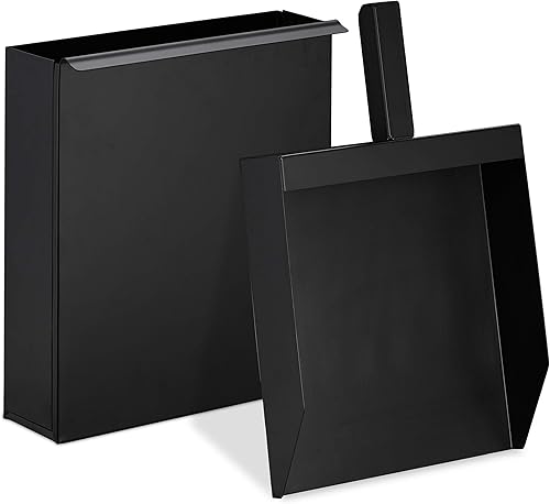 Relaxdays Ascheeimer mit Schaufel, Aschebehälter für Kamin, Grill, Ofen, Aschekasten, Ascheschaufel m. Einschub, schwarz - Cheap-Us