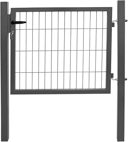 V2Aox Gartentor Tor für Gartenzaun Garten Zaun 80 cm hoch Gartentür aus Metall für Stabmattenzaun Abschließbar inkl. Pfosten Anthrazit - Cheap-Us