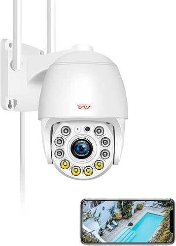 TONTON Aussen WLAN Überwachungskamera, 355°/90° Schwenkbare WLAN Kamera Outdoor mit Personen Bewegungserkennung, Automatische PTZ Verfolgung, 30M Vollfarb-Nachtsicht, 2-Wege-Audio, APP/PC Fernzugriff - Cheap-Us