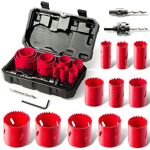 HYCHIKA Bimetall Lochsäge Set, 17tlg Lochbohrer Ø20mm-68mm, Maximale Schnitttiefe 40mm, Ideal zum Bohren von Weichmetall, Holz, PVC Platte und Kunststoffplatte - Cheap-Us