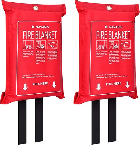 Navaris 2x Löschdecke aus Glasfaser 1,20 x1,20m - 2er Set Feuerlöschdecke Fettbrände - Brandschutzdecke Küche Auto - Feuerdecke Feuerlöscher Decke - Cheap-Us