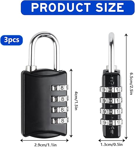 3 Stk Vorhängeschloss Zahlenschloss, 4 Stellig Vorhängeschloss Kombinationsschloss, Vorhängeschloss mit Zahlencode, Zahlencode Lock Wetterfest, für Tür/Spind/Gartenzäunen, Schwarz/Silber/Rot - Cheap-Us