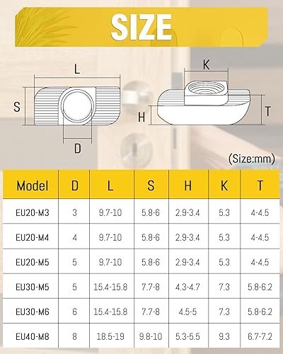 Caianwin Nutensteine Hammerkopfmutter 100 Stück T-Nut M6 Kohlenstoffstahl Vernickelt T-Slot Nutmuttern Hammermutter für Aluminiumprofil-Extrusionsschlitz 30-Serie hammerkopfschrauben - Cheap-Us