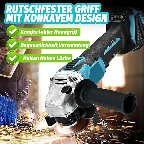 Akku-Winkelschleifer, Kompatibel mit Makita Bürstenlon,18V Kabelloses Trennschleifer Scheibe 125mm Schleifen mit 2x5500mAh Akku, 1 Zubehör，zum Entfernen von Farbe und Mörtel，Polier, zum Schleifen - Cheap-Us