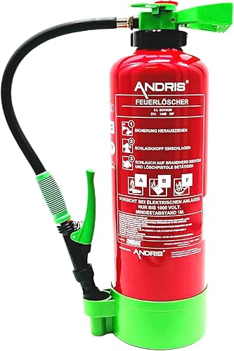 Aufladefeuerlöscher fluorfrei 6L ABF Schaum ANDRIS® (Fettbrand), 27A 144B 25F, EN 3 inkl. Wandhalterung, Standfuß & Orig. ANDRIS® Prüfnachweis für 2 Jahre - Cheap-Us