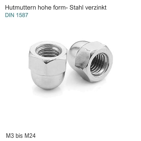 Hutmuttern M16 verzinkt Stahl - DIN 1587 - Hutmutter hohe form - Metrisch Gewinde (Gewinde: M16; Menge: 5 St.) - Cheap-Us