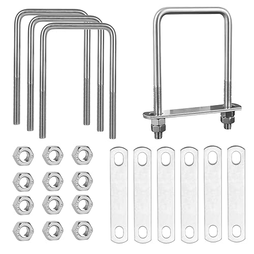 RANJIMA 4 Stück Bügelschraube M10 80x150mm U Schrauben, Quadratisch Edelstahl U Bügel mit Gewinde, U Bolzen mit 8 Muttern und 8 Rahmenplatte für Rohr Befestigung Auto Schiffen Abschleppen - Cheap-Us