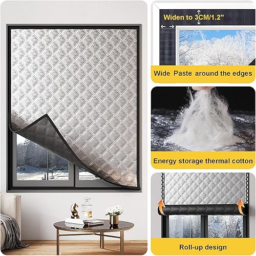 CMYAOYC Fenster Isolierung Gegen Kälte Winter-Fensterisolationsset, Wetterfeste Isolierfolie für Fenster Winterfest Machen, Wiederverwendbares Fensterisolationsset(W 120cm x H 150cm/47' x 59') - Cheap-Us