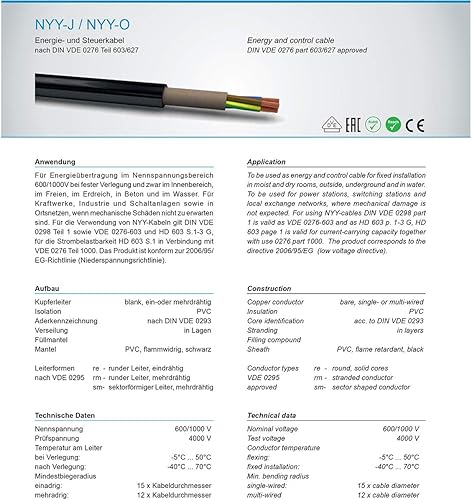 OKSI 25m NYY-J 3x1,5 mm² Erdkabel Elektrokabel Beton und Freien Kupfer Made in Germany - Cheap-Us
