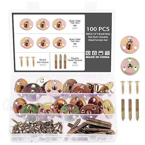Knpwer 100 Stück M8 3 Loch T Mutter,Brad Hole T-Nut mit Schrauben Sortiment Kit,Flanschloch T Mutter,Kohlenstoffstahl T-Muttern Verzinkte,Möbelbein Montageplatten für Befestigung von Möbeln - Cheap-Us
