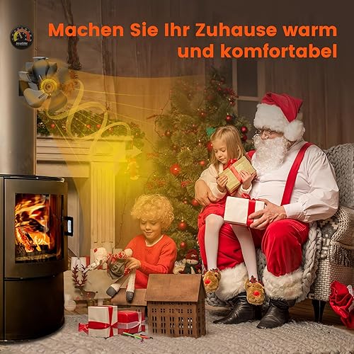 JossaColar Ofenventilator Kaminventilator Magnetisch | 6 Klingen Kaminventilator Ofenrohr Ventilator | Ofenventilator Ohne Strom | Kamin Ventilator inkl. Magnetisches Thermometer - Cheap-Us