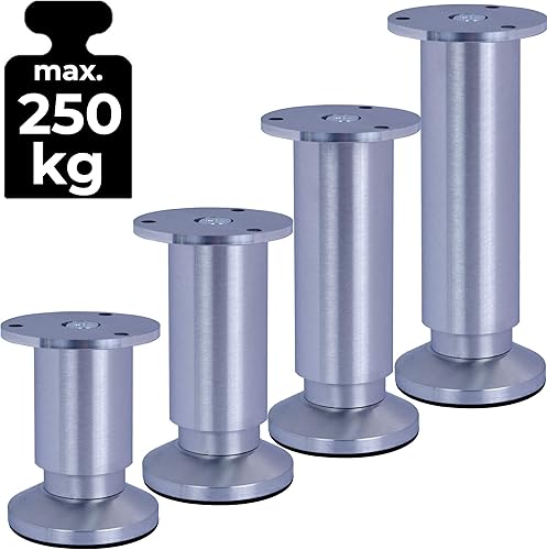 Möbelfüße Sofafuß Möbelbeine| ALUMINIUM gebürstet | Höhe 25 cm |Ø 38 mm|stabile Ausführung|Sofa Bett Schrank Couch von STAHLIA® - Cheap-Us
