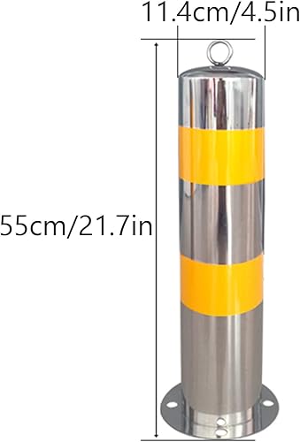 Edelstahl-Sicherheitspfosten Für Einfahrten,Parkplatz-Absperrung Reflektierendes Klebeband Parkpfosten-Poller Sperre Stahl Parkplatzsperre Poller mit Hängende Ringe, Silber - Cheap-Us