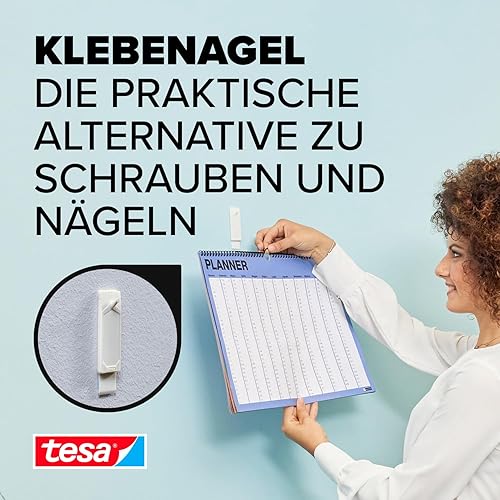 tesa Klebenagel für Tapeten und Putz 1kg - Selbstklebende Nägel für empfindliche Oberflächen - rückstandslos - Bis zu 1 kg Halteleistung pro Nagel - 2 Klebenägel (Packung mit 3) - Cheap-Us