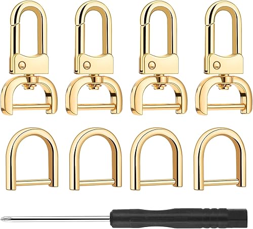 Amaxiu 4 Stück karabinerhaken D Ring mit drehgelenk, Gold Schlüsselanhänger für Umhängetasche Keychain Hardware Keyring Clips Pets Collar Zubehör(mit Kleinen Schraubendrehern) - Cheap-Us