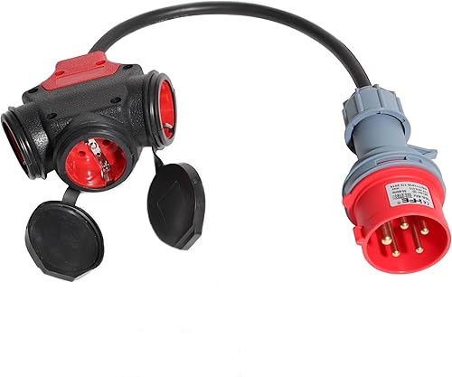 Shengbowi CEE Schuko Adapter Hochstrom 380V auf 3X 220V Starkstrom Adapter 16A Stecker Schuko Kupplung 5x2,5mm Gummi Starkstromkabel Verlängerungskabel 0.5m - Cheap-Us