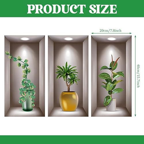 DOUSELLA 3 Stück 3D Wandsticker Vase Wandtattoo Wohnzimmer Vasen Grüne Pflanzen Wandaufkleber 3D Vinyl Wandabziehbilder Wandbilder Pflanze mit Vase 3D Pflanzen Wandbilder für Haus Wanddeko, 40x20cm - Cheap-Us