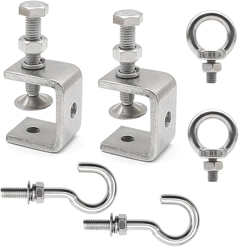 GOIYZTTR Edelstahl C-Zwingen 6-Teiliges Set Heavy Duty C Klemme mit Edelstahl Haken und Ringschrauben, Einstellbar Schraubklemme Einstellbar Bereich ist 0-25mm für Holzarbeiten und Schweißen - Cheap-Us