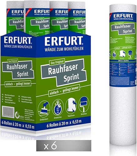 Erfurt Rauhfaser SPRINT Weiß Rauhfasertapete wohnliche Strukturtapete zum überstreichen 6 Rollen 20 x 0.53m - Cheap-Us