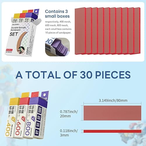 Stedi Schleifschwamm für den Gundam-Modellbau, Hobby-Modellbauwerkzeug Handschleifblock wasserdicht nass trocken wiederverwendbar 400 bis 1200 Korn Schleifpapier, 30 Blatt - Cheap-Us