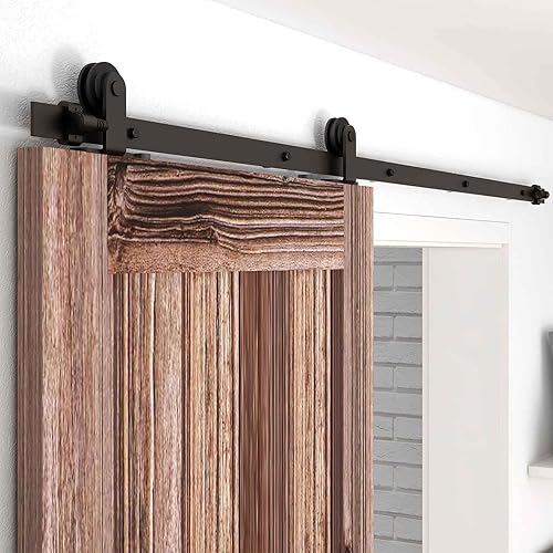 LTIYITL 242CM(8FT) Schiebetürbeschlag Set Schiebetürsystem Laufschiene für Schiebetür Hängeschiene für Einzelne Holztür, schiebetor, Scheunentor, Schwebetüren - E Stil - Cheap-Us