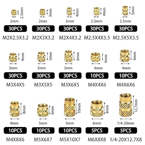300 Stk Gewindeeinsatz, M2 M2.5 M3 M4 M5 M6 Einpressmutter Messing Gewindebuchsen Innengewinde Rändelmuttern mit Kunststoff-Box für Kunststoffteiledurch Wärme oder Ultraschall in 3D-Drucker Teile - Cheap-Us