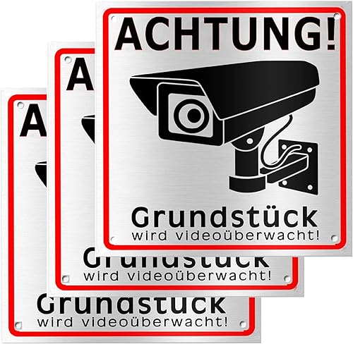 Videoüberwachung Schild Privatgrundstück, 3 Stück Achtung Kameraüberwachung aus Aluminiumlegierung… (3pcs Weiß) - Cheap-Us