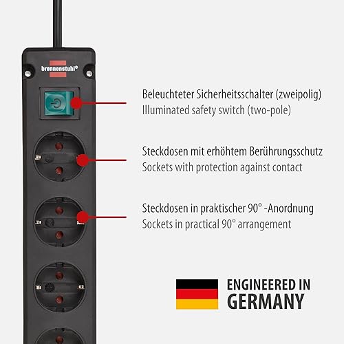 Brennenstuhl Bremounta Steckdosenleiste 6-Fach mit Schalter (Mehrfachsteckdose mit 90 Grad Steckdosen, Steckerleiste mit Befestigungsmöglichkeit und 3m Kabel) schwarz - Cheap-Us