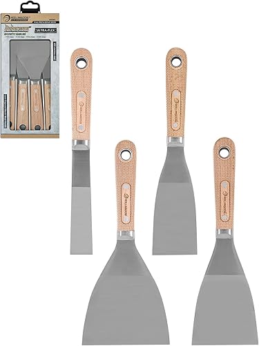 ROLLINGDOG 4 Stück Spachtel Set mit Edelstahlklinge und lasergraviertem Buchenholzgriff, zum Glätten und Spachteln von Wänden - Cheap-Us
