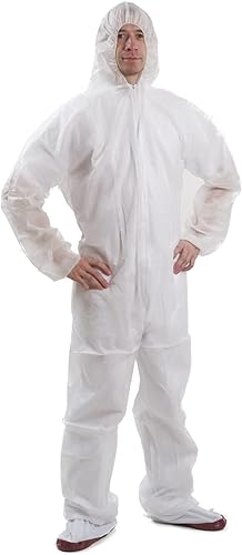 BICAP 10 x Einweg Overall | Maleroverall Schutzanzug für leichte Malerarbeiten, Lackierarbeiten, Reinigungsarbeiten | Maleranzug Einweganzug Einwegoverall mit Kapuze - Cheap-Us