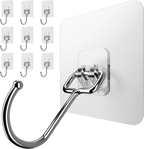Menz Klebehaken extra-stark - 10er-Set selbstklebende Haken transparent mit je 15 kg Tragkraft, 180° drehbare Kleiderhaken selbstklebend, Wandhaken selbstklebend für Küche, Bad, Deko - Cheap-Us