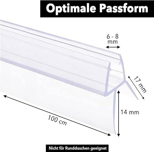 Premium 2 x 100 cm Duschdichtung | Duschkabinen-Dichtung für 6mm 7mm 8mm Glasdicke | Duschtür Dichtung mit verlängerten Gummilippen | Wasserabweiser mit Schwallschutz | Ersatz Duschtürdichtung - Cheap-Us