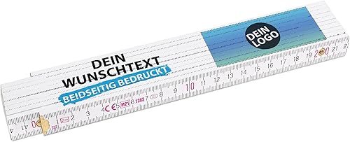 2 Meter Zollstock bedrucken mit Text und Logo - Beidseitig bedruckter Zollstock mit Namen und Logo personalisierte Werbeartikel, Werbegeschenke | Buchenholz, Hintergrund Weiß, 1 Stk. - Cheap-Us