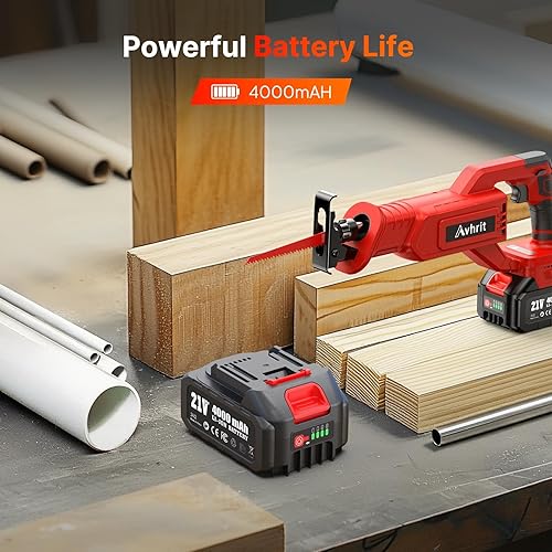 Avhrit Säbelsäge Akku 21V, Akku Säbelsäge mit 4000mAh Batterien, 3000 SPM Akku Universalsäge, 8 Werkzeug -freie Installation Säbelsägeblätter, Elektrisch Reciprosäge für Holz und Metall - Cheap-Us