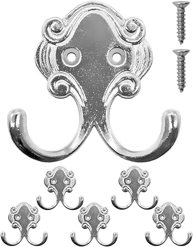 Fuxxer® Antike Doppel-Haken 5er Set, Garderoben-Haken, 54 x 52 mm, Chrome Design, Silber - Cheap-Us
