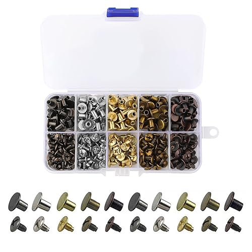 150 Sets Chicago Schrauben Bindungsschrauben, 8mm Buchschrauben Set, Schraubnieten für Leder, Flachkopf Schrauben Nieten Knöpfe, Chicago Binding Schrauben für DIY Lederdekoration, Gürtel, Bücher - Cheap-Us
