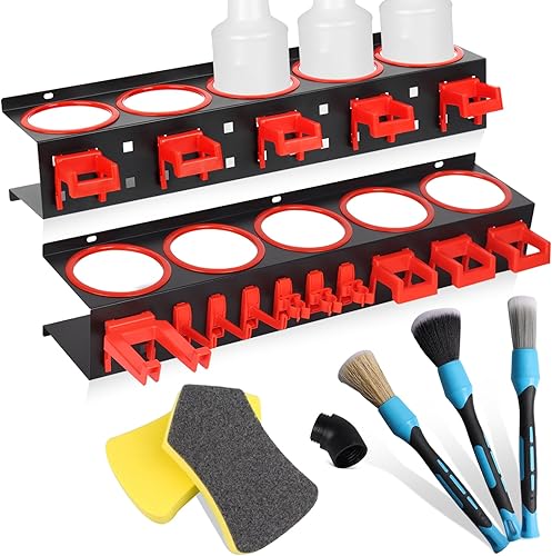 Sprühflaschen Halter, 2 Spraydosenhalter, Sprühflaschenhalter mit Aufhängehaken & Auto Reinigungsbürsten Kits, Garagenwandregale, Wandmontiertes Stahlregal Dosenhalter für Sprühflaschen Ablagegestelle - Cheap-Us