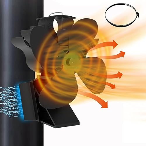 furein Kaminventilator,Ofenventilator Magnetisch,2 IN 1 leiser Ofenventilator Ohne Strom,Kaminlüfter für Kaminofen/Kamin/Ofen/Holz/Ofenrohr/Rauchrohr/Feuerstelle/Brennholz mit Eisen-Clip,Thermometer - Cheap-Us
