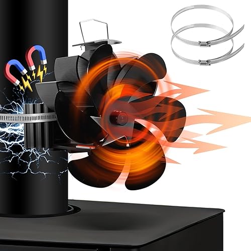 Vigevee Kaminventilator 6-Blättern Magnetisch Ofenventilator ohne Strom Wärmebetriebener Kaminlüfter Stromloser Hitzebetrieben Kamin Ventilator Leiser Ofen mit 2pcs Ersatzteil Ring - Cheap-Us
