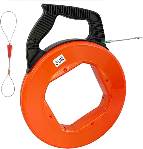 Einziehband Einziehspirale 30m Kabeleinziehhilfe für Leerrohre Einzugsband zur Kabelverlegung mit 4mm verdrillt bruchsicherem Kabel Zugdraht inkl. Führungsfeder Einziehfeder Einzugshilfe Kabel - Cheap-Us
