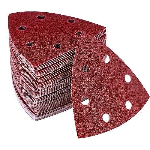 XIATIAN Deltaschleifer Schleifpapier Dreieckschleifer, 108 Stück Delta Schleifpapier mit Klett Schleifblätter, 6 Loch, 93x93x93mm Schleifdreiecke, Je 18 x Körnung P40 P60 P80 P120 P180 P240 - Cheap-Us