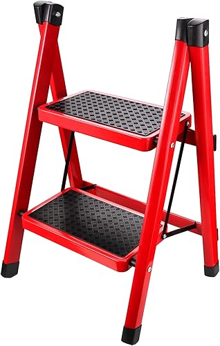Trittleiter 2 Stufen klappbar, klappbar mit Anti-Rutsch Matten,klapptritt 2 Stufen mehrzweckleiter,bis 150 kg Belastbar, Mini Stufenleiter - Cheap-Us