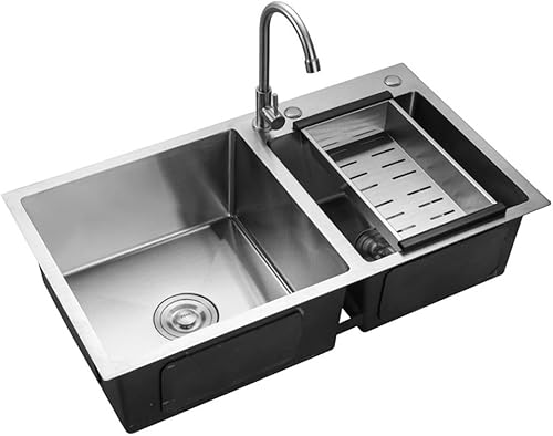 2 Becken KüChenspüLe EinbauspüLe SpüLbecken Eckig SpüLe Mit AbtropffläChe Set Edelstahl EdelstahlspüLe Doppel Ablage KüChenspüLen Doppelbecken Waschbecken EinbauspüL DoppelspüLe Drainer - Cheap-Us