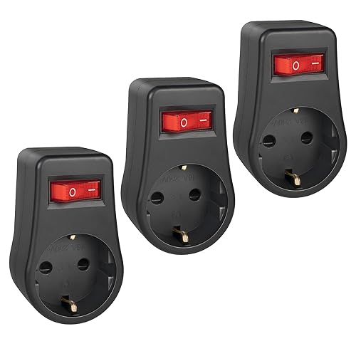 GlamPiece Steckdose mit Schalter, 1 fach Steckdosenadapter, Stecker Schaltbar, Zwischenstecker mit Schalter Schwarz (3 Stück) - Cheap-Us