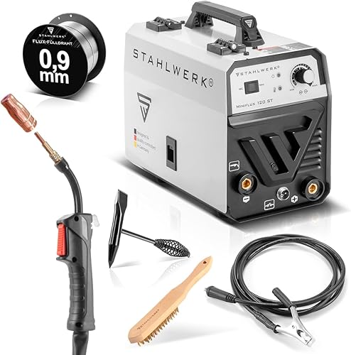 STAHLWERK Mini FLUX 120 ST Fülldraht Schweißgerät mit synergischem Drahtvorschub für 0,6 | 0,8 | 0,9 | 1,0 mm Schweißdraht, kompakter Inverter mit echten 120 Ampere zum Schweißen ohne Schutzgas - Cheap-Us