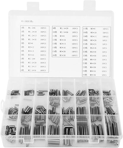 280-teiliges Spannstift-Sortiment-Set, Edelstahl-Federspannstifte Set M1.5 M2 M2.5 M3 M4 M5 M6 M8 mit Box,Stift, Schlüssel - Cheap-Us
