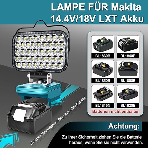 Lampe für Makita 14,4V-18V LXT (Kein Akku), Taschenlampe Light Hell Baustrahler Tragbares LED-Licht für Makita Batterie, Arbeitsleuchte Flutlichter Zubehör für Baustellen,Autoreparaturen,Camping - Cheap-Us