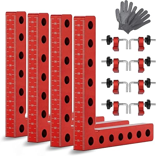4 Sets 90 Grad Positionierwinkel, Winkel Klemme 14 cm/5,5 Zoll Rechtwinklige Klemme Winkelklemme Winkelspanner mit 4 Paare Befestigungsclips für Holzbearbeitung Heimwerken Handwerk - Cheap-Us