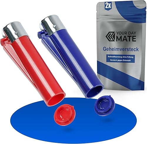 Feuerzeug mit Geheimversteck, 2 Stück, ohne Füllung, in Rot und Blau, Geheimfach zur Aufbewahrung von Wertgegenständen, Aufbewahrungsfach Geld Dose, Dosentresor Geldversteck, Dosensafe Wertsachen Set - Cheap-Us